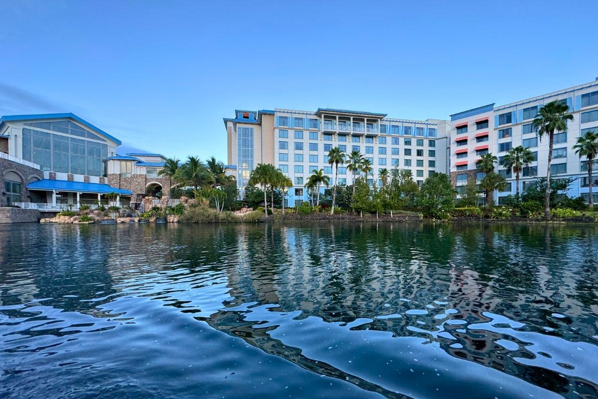 Exterior of Loews Sapphire Falls Resort viewed from the Universal CityWalk water taxi