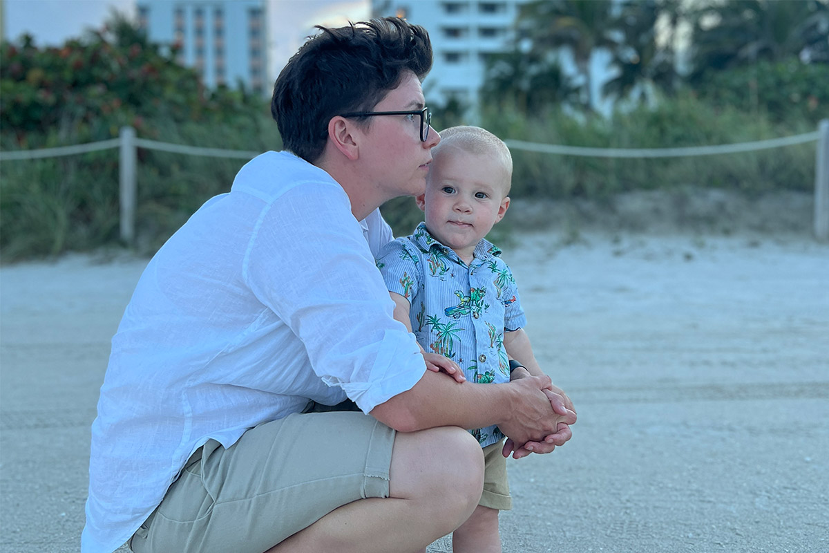 Cora and Baby Oliver on South Beach in Miami Florida USA