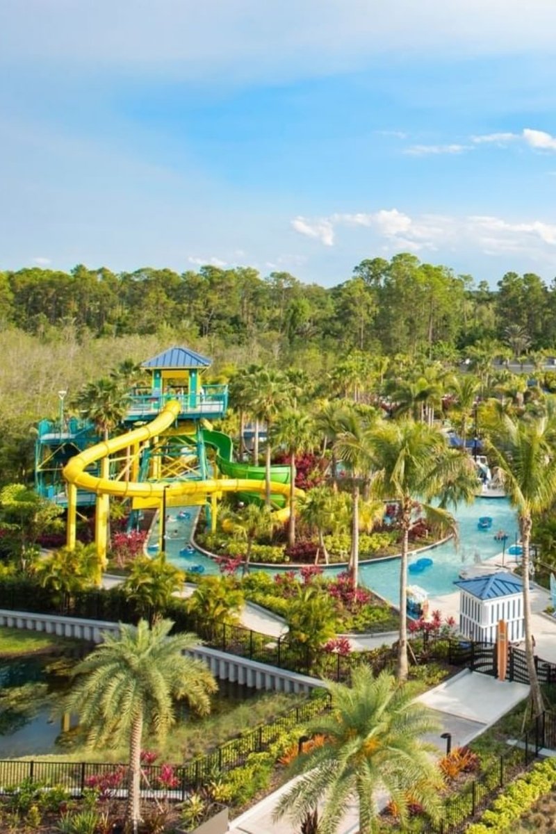 Swimming area, slides and lazy river at The Grove Resort, Orlando
